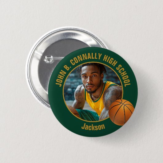 Green Gold Basketball Player Photo High School Button (Vorne & Hinten)