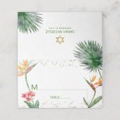 Green Gold Bat Mitzvah Tropenflora Wasserfarbe Platzkarte (Außenseite Aufgefaltet)
