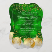 Green Gold Baubles White Weihnachtsfeier Einladung (Vorne/Hinten)