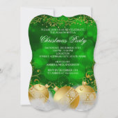 Green Gold Baubles White Weihnachtsfeier Einladung (Vorderseite)