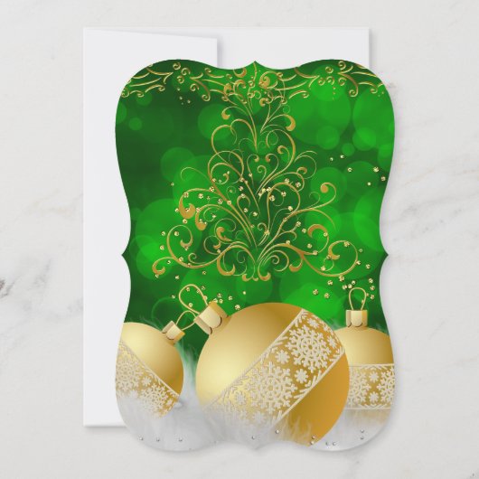 Green Gold Baubles White Weihnachtsfeier Einladung (Rückseite)