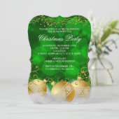 Green Gold Baubles White Weihnachtsfeier Einladung (Stehend Vorderseite)