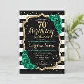 Green Gold Black Elegant 70. Geburtstag Einladung (Stehend Vorderseite)