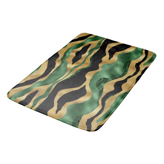 Green Gold Black Glitzer Waves Badematte (Schrägansicht)