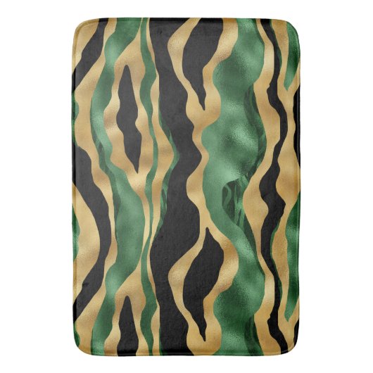 Green Gold Black Glitzer Waves Badematte (Vorderseite Vertikal)