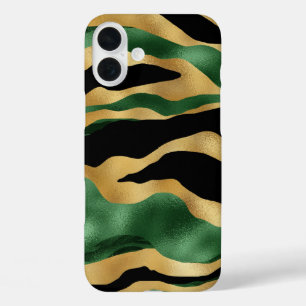 Green Gold Black Glitzer Waves iPhone 16 Plus Hülle