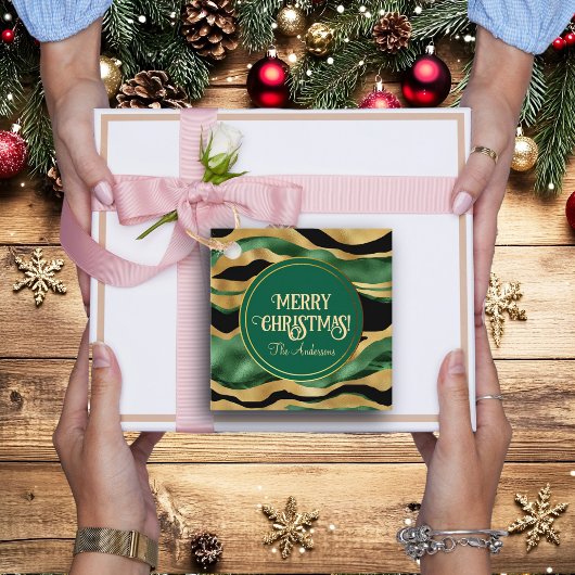 Green Gold Black Glitzer Waves Geschenkanhänger