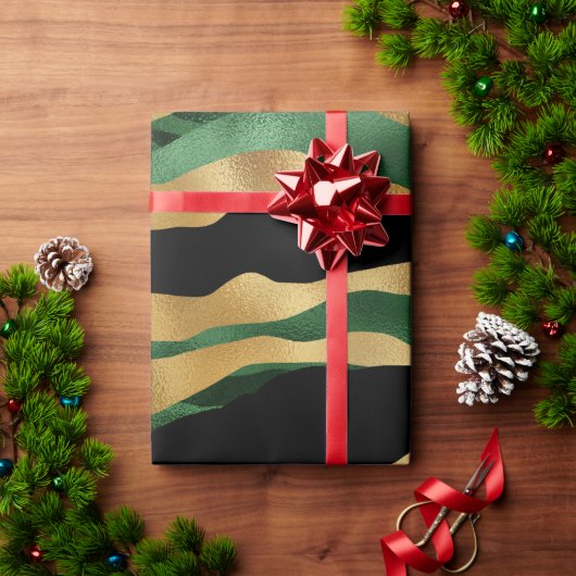 Green Gold Black Glitzer Waves Geschenkpapier (Feiertagsgeschenk)
