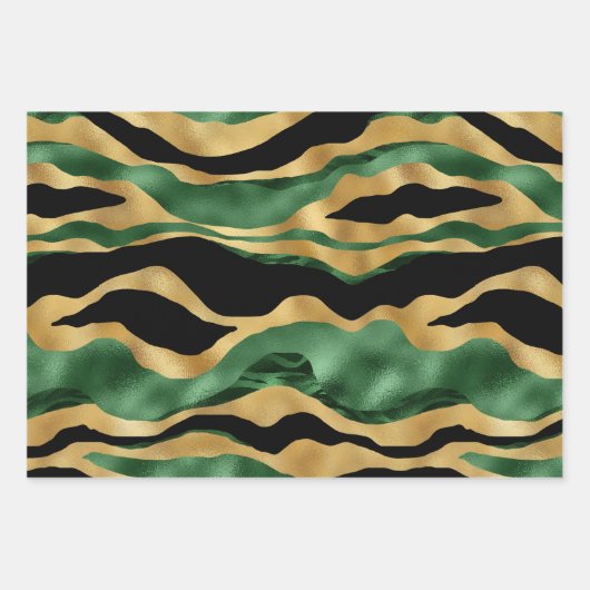 Green Gold Black Glitzer Waves Geschenkpapier Set (Vorderseite)