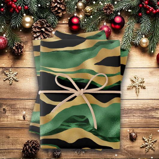 Green Gold Black Glitzer Waves Geschenkpapier Set
