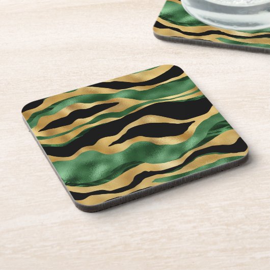 Green Gold Black Glitzer Waves Getränkeuntersetzer (Linke Seite)