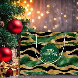 Green Gold Black Glitzer Waves Große Geschenktüte