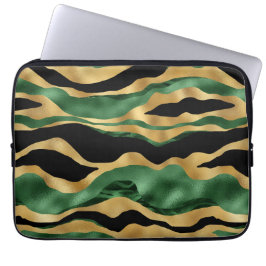 Green Gold Black Glitzer Waves Laptopschutzhülle
