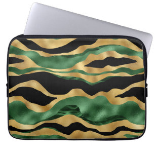 Green Gold Black Glitzer Waves Laptopschutzhülle