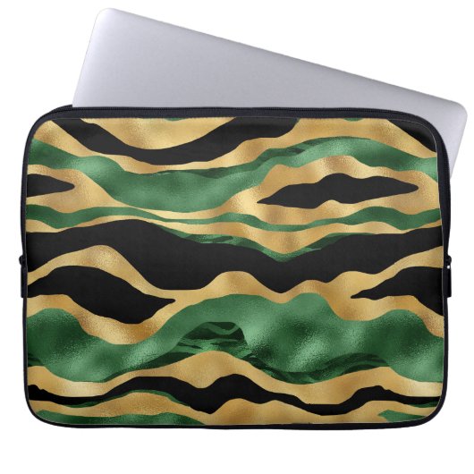 Green Gold Black Glitzer Waves Laptopschutzhülle (Vorderseite)