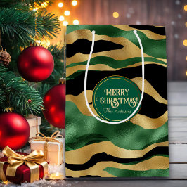 Green Gold Black Glitzer Waves Mittlere Geschenktüte