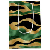 Green Gold Black Glitzer Waves Mittlere Geschenktüte (Rückseite)