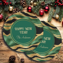 Green Gold Black Glitzer Waves Pappteller