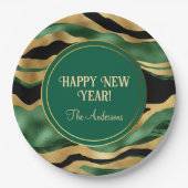 Green Gold Black Glitzer Waves Pappteller (Vorderseite)
