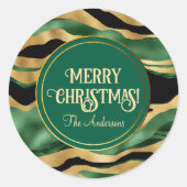 Green Gold Black Glitzer Waves Runder Aufkleber (Vorderseite)