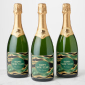 Green Gold Black Glitzer Waves Schaumweinetikett (Flaschen)
