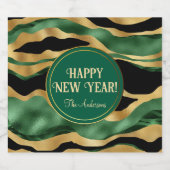 Green Gold Black Glitzer Waves Schaumweinetikett (Einzelnes Label)
