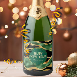 Green Gold Black Glitzer Waves Schaumweinetikett