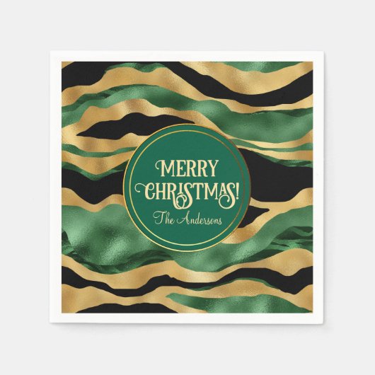 Green Gold Black Glitzer Waves Serviette (Vorderseite)