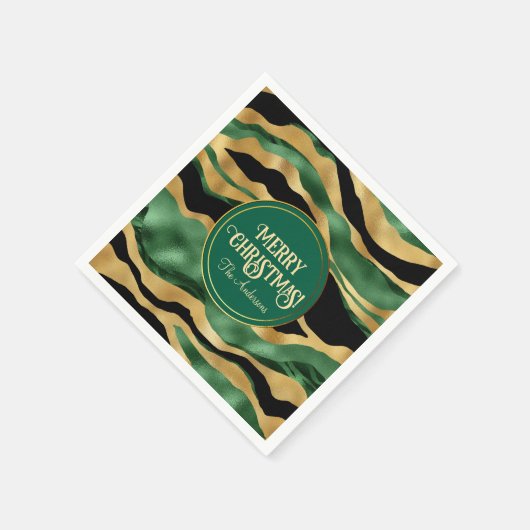 Green Gold Black Glitzer Waves Serviette (Ecke)