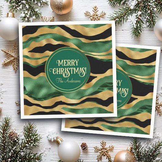 Green Gold Black Glitzer Waves Serviette