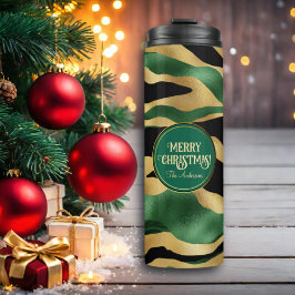 Green Gold Black Glitzer Waves Thermosbecher