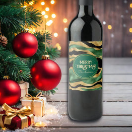 Green Gold Black Glitzer Waves Weinetikett