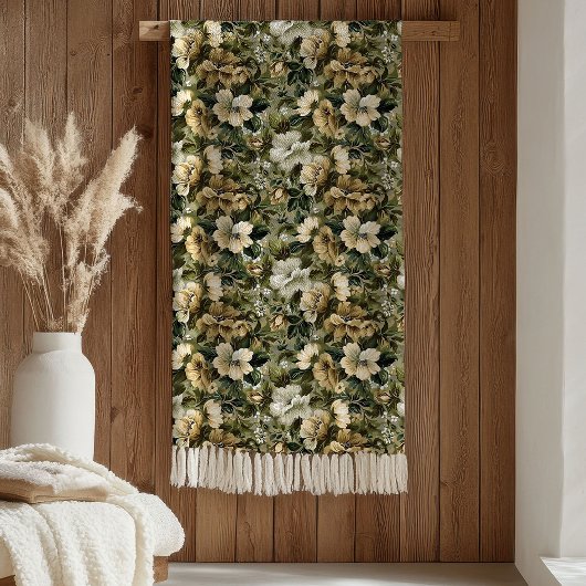 Green Gold Blanket Pastel Botanical Cottage Vibe Fleecedecke