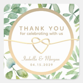 Green Gold Blätter Botanische Hochzeit Vielen Dank Quadratischer Aufkleber