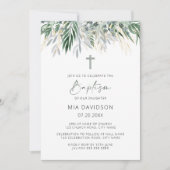 Green & Gold Blätter Christening  Einladung (Vorderseite)