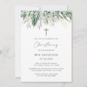 Green & Gold Blätter Christening Einladung (Vorderseite)