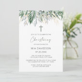 Green & Gold Blätter Christening Einladung (Stehend Vorderseite)