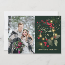 Green Gold Blätter Red Berry Wedding Dankeschön Ca Dankeskarte