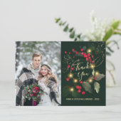 Green Gold Blätter Red Berry Wedding Dankeschön Ca Dankeskarte (Stehend Vorderseite)