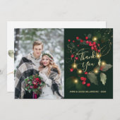 Green Gold Blätter Red Berry Wedding Dankeschön Ca Dankeskarte (Vorne/Hinten)