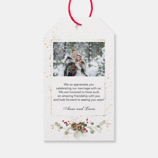 Green Gold Blätter Red Berry Wedding Vielen Dank Geschenkanhänger (Rückseite)