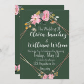 Green Gold Blush Pink Country Wedding  Einladung (Vorne/Hinten)