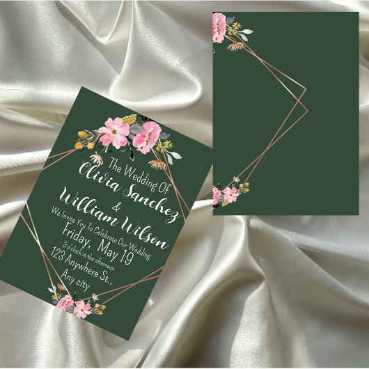 Green Gold Blush Pink Country Wedding  Einladung
