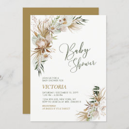 Green & Gold Boho Botanical Baby Dusche Einladung