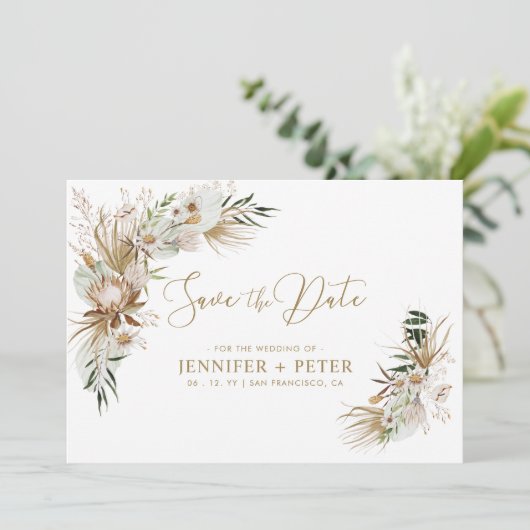 Green & Gold Boho Hochzeit speichern Sie die Datum Save The Date (Stehend Vorderseite)