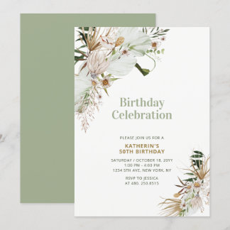 Green & Gold Boho Milestone Erwachsene Geburtstags Einladung