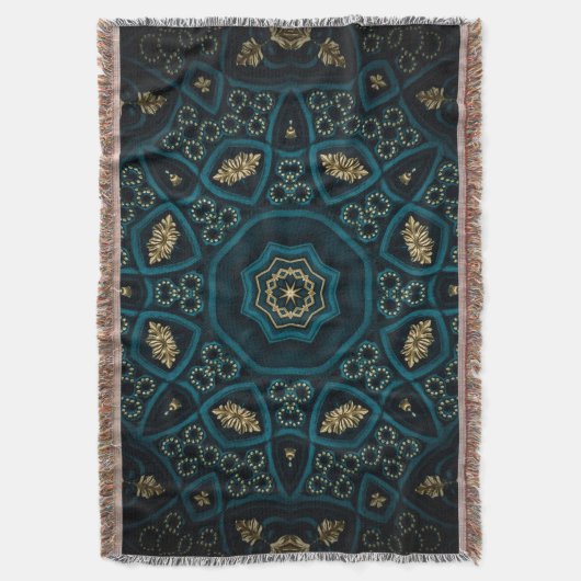 Green Gold Boho Rosette Mandala Decke (Vorderseite Vertikal)
