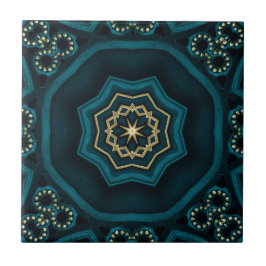 Green Gold Boho Rosette Mandala Fliese