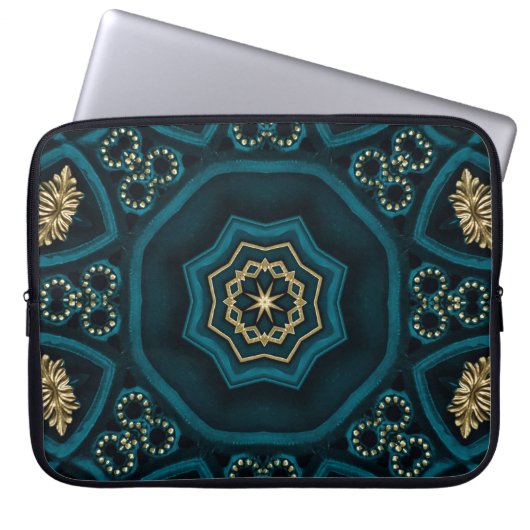 Green Gold Boho Rosette Mandala Laptopschutzhülle (Vorderseite)