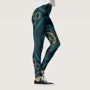 Green Gold Boho Rosette Mandala Leggings